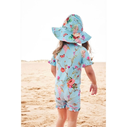 Picture of Đồ bơi liền thân bé gái kèm mũ chống nắng màu xanh vintage