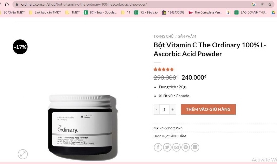 Ảnh của Bột Vitamin C The Ordinary 100% L-Ascorbic Acid Powder 20g